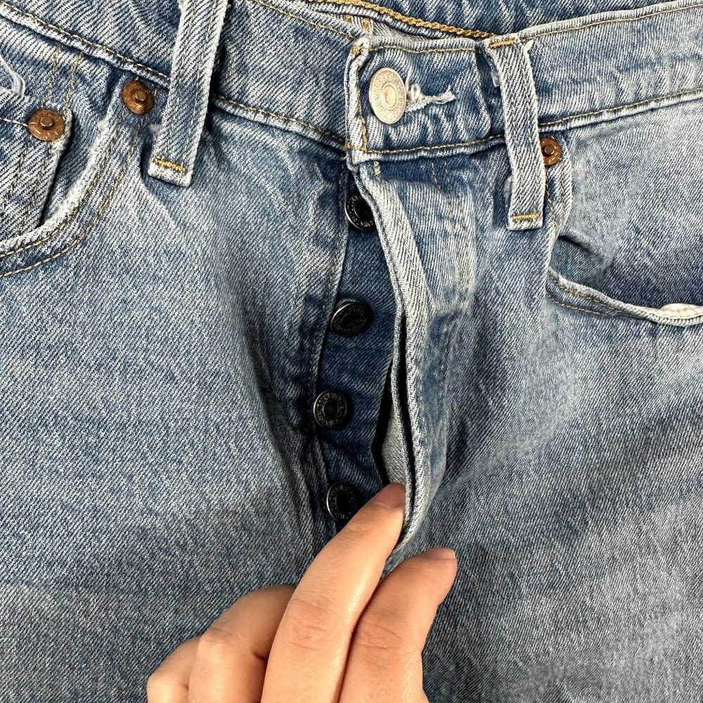 Levi's 501 Premium Skinny Medium Wash Distressed Jeans - Picture 8 of 14